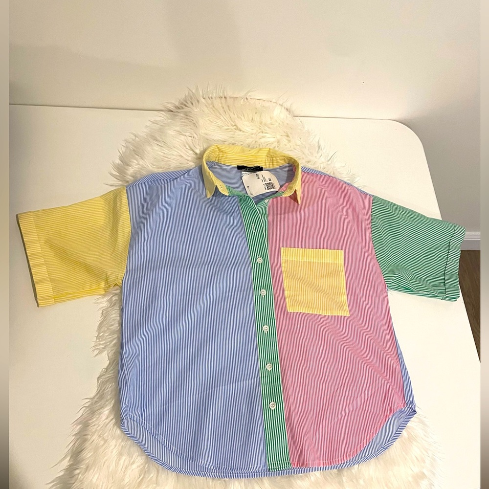 Multi color pinstripe collar button down. Relaxed fit. New with tags.